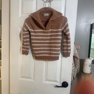 Brown and White Striped Women's Sweater